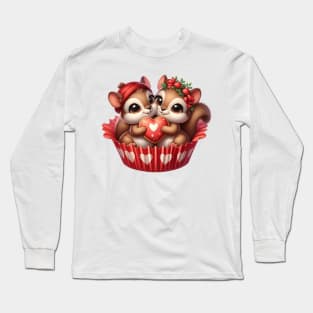 Valentine Squirrel Couple In A Cupcake Long Sleeve T-Shirt
